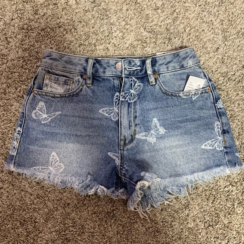 Pacsun Blue Butterfly Festival Jean Shorts